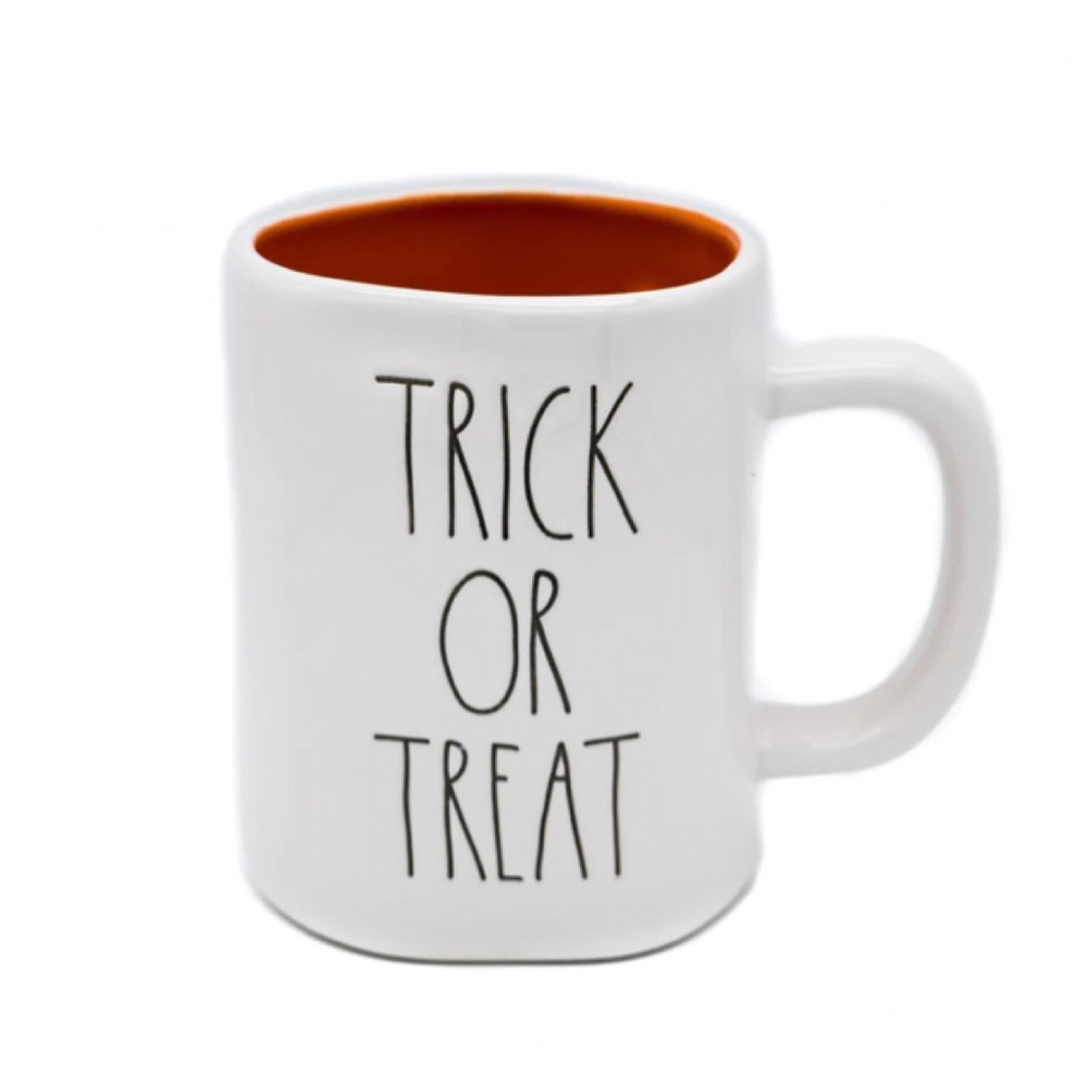 NEW Rae Dunn White Halloween Trick Or Treat Mug With Orange Interior